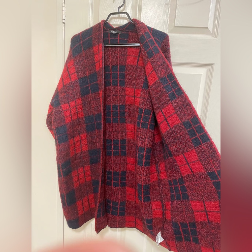 Gemelli Red & Black Plaid Cardigan Coat. Made in Italy. So Soft & Warm! Size L - Picture 10 of 13